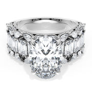 Oval Solitaire Engagement Ring w/ Emerald & Pear Band