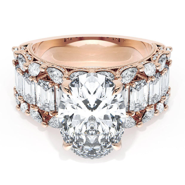 Oval Solitaire Engagement Ring w/ Emerald & Pear Band