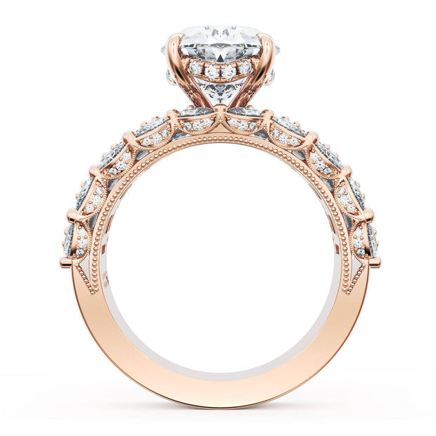 Oval Solitaire Engagement Ring w/ Emerald & Pear Band