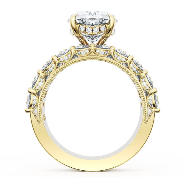 Oval Solitaire Engagement Ring w/ Emerald & Pear Band