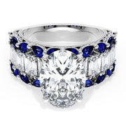Oval Solitaire Engagement Ring w/ Emerald & Pear Band