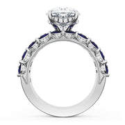 Oval Solitaire Engagement Ring w/ Emerald & Pear Band
