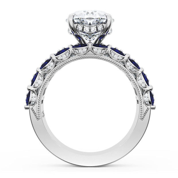 Oval Solitaire Engagement Ring w/ Emerald & Pear Band
