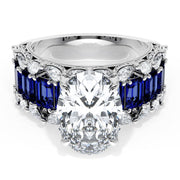 Oval Solitaire Engagement Ring w/ Emerald & Pear Band