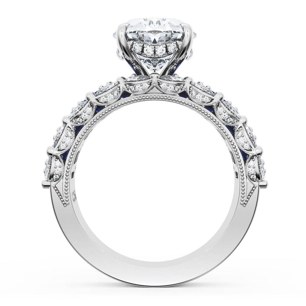 Oval Solitaire Engagement Ring w/ Emerald & Pear Band