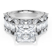 Princess Solitaire Engagement Ring w/ Emerald & Pear Band
