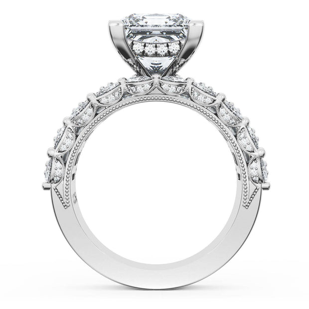 Princess Solitaire Engagement Ring w/ Emerald & Pear Band