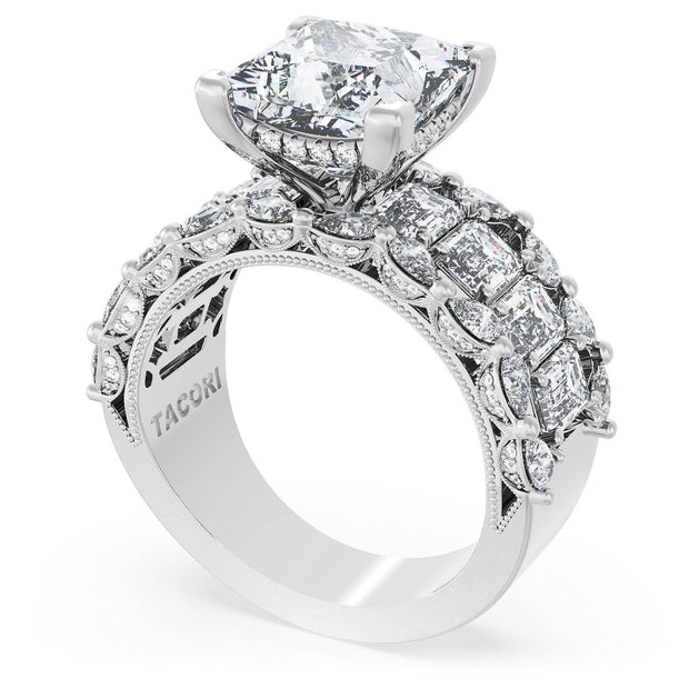 Princess Solitaire Engagement Ring w/ Emerald & Pear Band