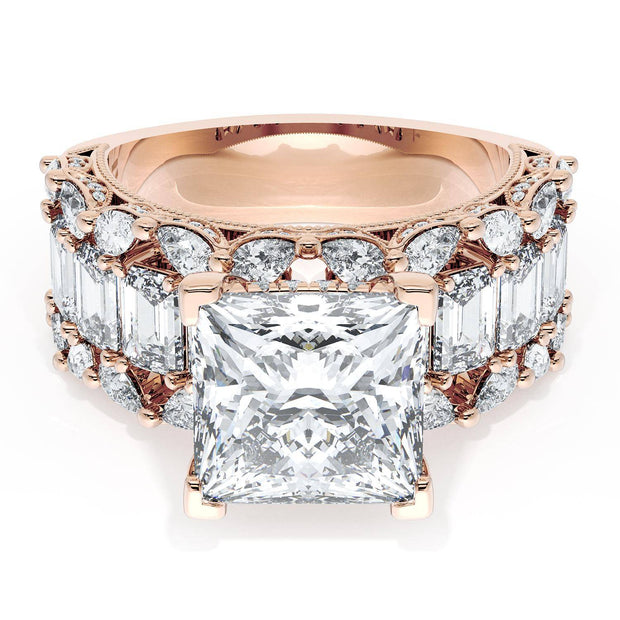 Princess Solitaire Engagement Ring w/ Emerald & Pear Band