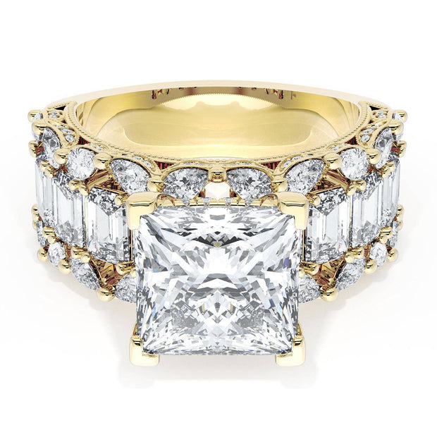 Princess Solitaire Engagement Ring w/ Emerald & Pear Band