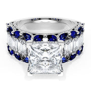 Princess Solitaire Engagement Ring w/ Emerald & Pear Band