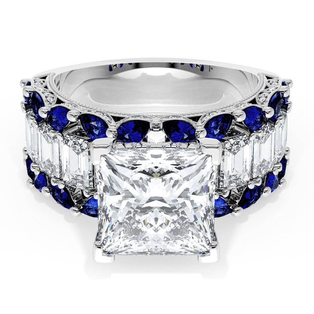 Princess Solitaire Engagement Ring w/ Emerald & Pear Band