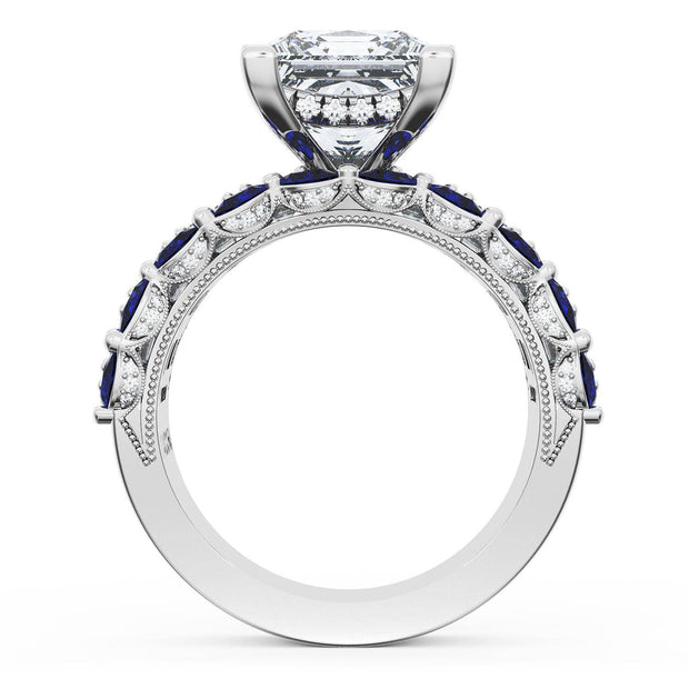 Princess Solitaire Engagement Ring w/ Emerald & Pear Band