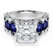 Princess Solitaire Engagement Ring w/ Emerald & Pear Band