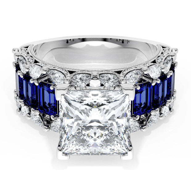 Princess Solitaire Engagement Ring w/ Emerald & Pear Band