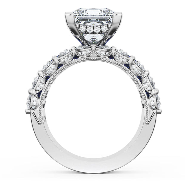 Princess Solitaire Engagement Ring w/ Emerald & Pear Band