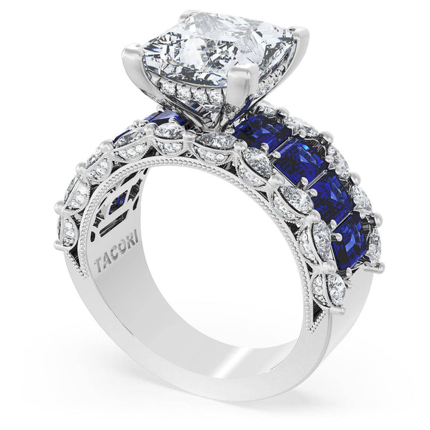 Princess Solitaire Engagement Ring w/ Emerald & Pear Band