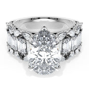 Pear Solitaire Engagement Ring w/ Emerald & Pear Band