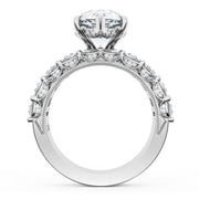 Pear Solitaire Engagement Ring w/ Emerald & Pear Band