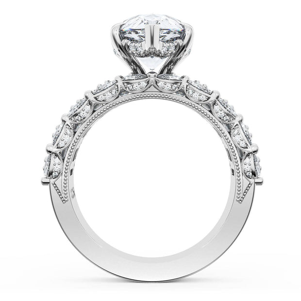 Pear Solitaire Engagement Ring w/ Emerald & Pear Band