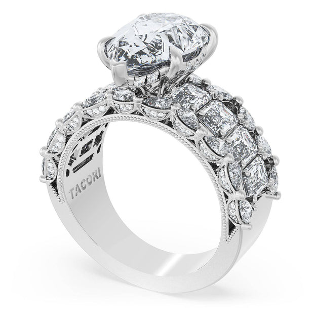 Pear Solitaire Engagement Ring w/ Emerald & Pear Band