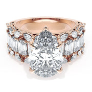 Pear Solitaire Engagement Ring w/ Emerald & Pear Band