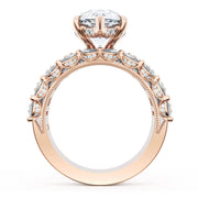 Pear Solitaire Engagement Ring w/ Emerald & Pear Band