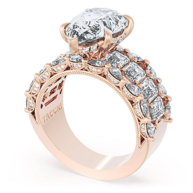 Pear Solitaire Engagement Ring w/ Emerald & Pear Band