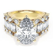 Pear Solitaire Engagement Ring w/ Emerald & Pear Band