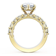 Pear Solitaire Engagement Ring w/ Emerald & Pear Band