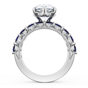 Pear Solitaire Engagement Ring w/ Emerald & Pear Band