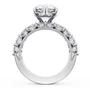 Pear Solitaire Engagement Ring w/ Emerald & Pear Band