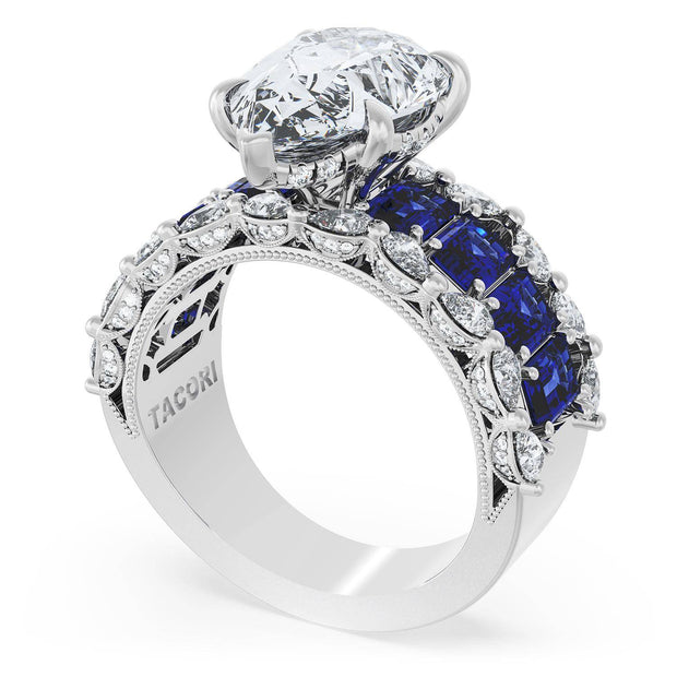 Pear Solitaire Engagement Ring w/ Emerald & Pear Band