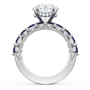 Round Solitaire Engagement Ring w/ Emerald & Pear Band