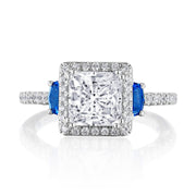 Princess 3-Stone Engagement Ring with Blue Sapphire