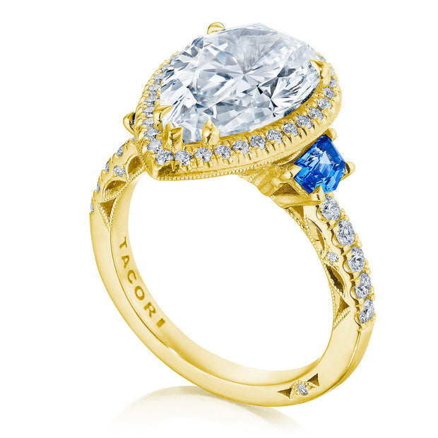 Pear 3-Stone Engagement Ring with Blue Sapphire