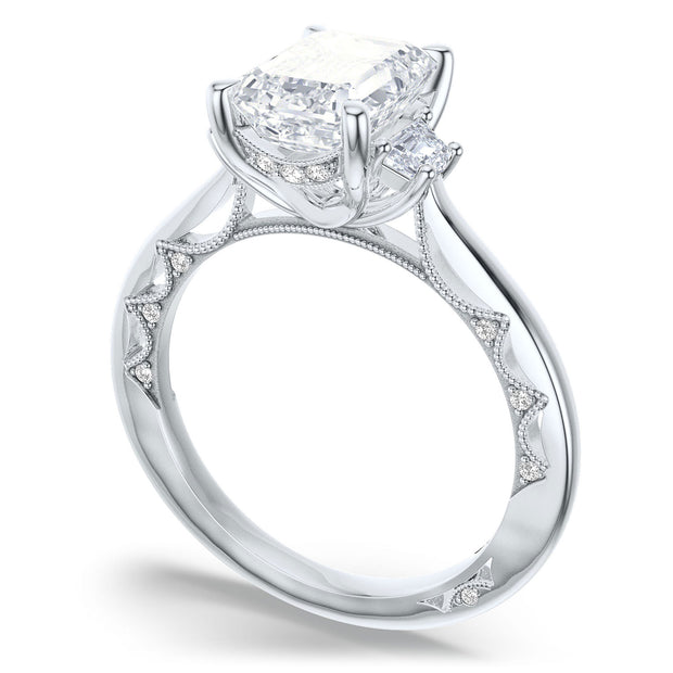 Tacori Lunetta Crescent Emerald Cut Three-Stone Engagement Ring Setting