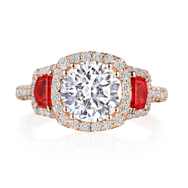 Round with Cushion 3-Stone Engagement Ring