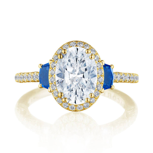 Oval 3-Stone Engagement Ring with Blue Sapphire