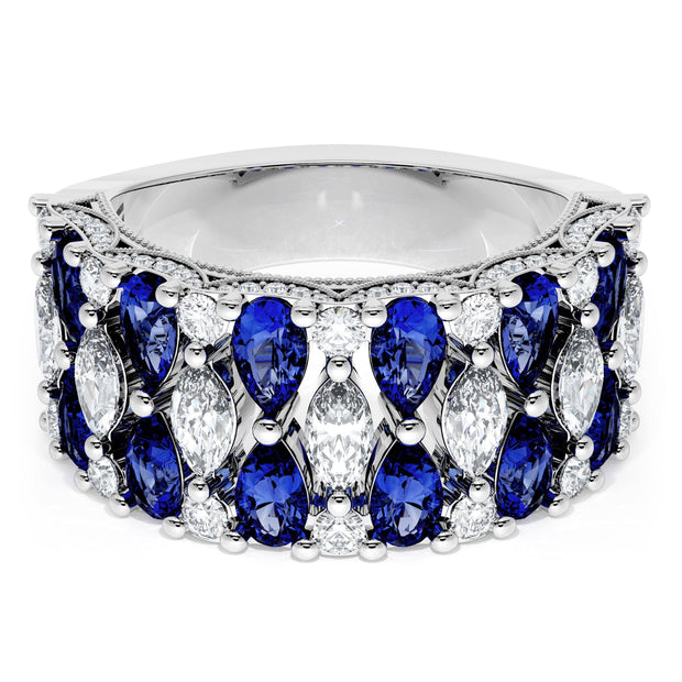 Marquise and Pear Blue Sapphire Mosaic Band