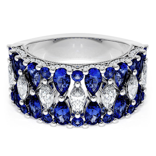 Marquise and Pear Blue Sapphire Mosaic Band