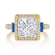 Princess 3-Stone Engagement Ring with Blue Sapphire