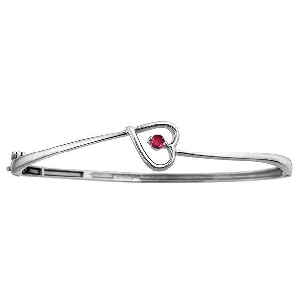 Heart-Shaped Bangle Bracelet with Ruby Accent