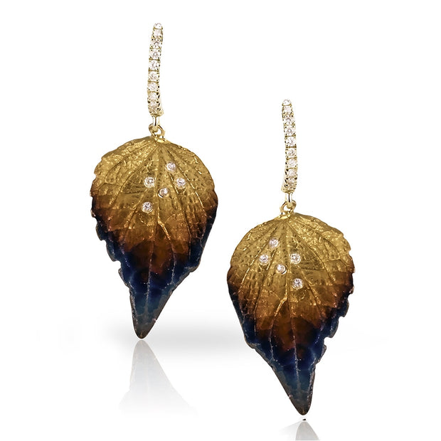 Burnished Fallen Leaves Earrings with Diamonds