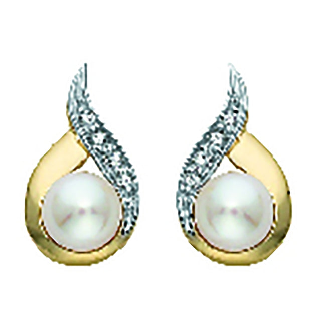 Pearl and Diamond Teardrop Stud Earrings