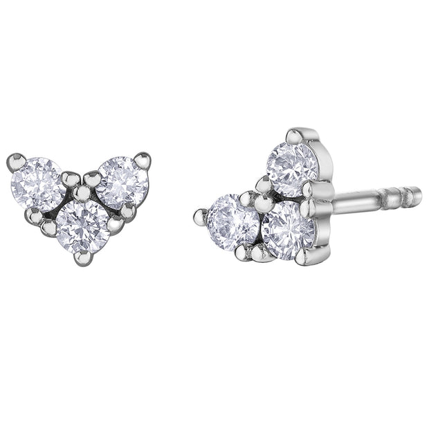 Three-Stone Diamond Stud Earrings