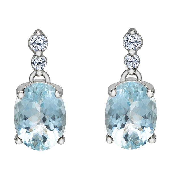 Oval Aquamarine and Canadian Diamond Earrings