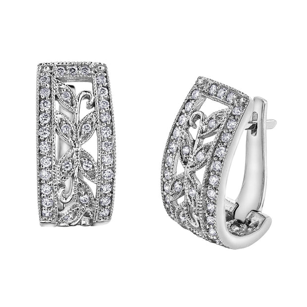 Floral Patterned Diamond J-Hoop Earrings