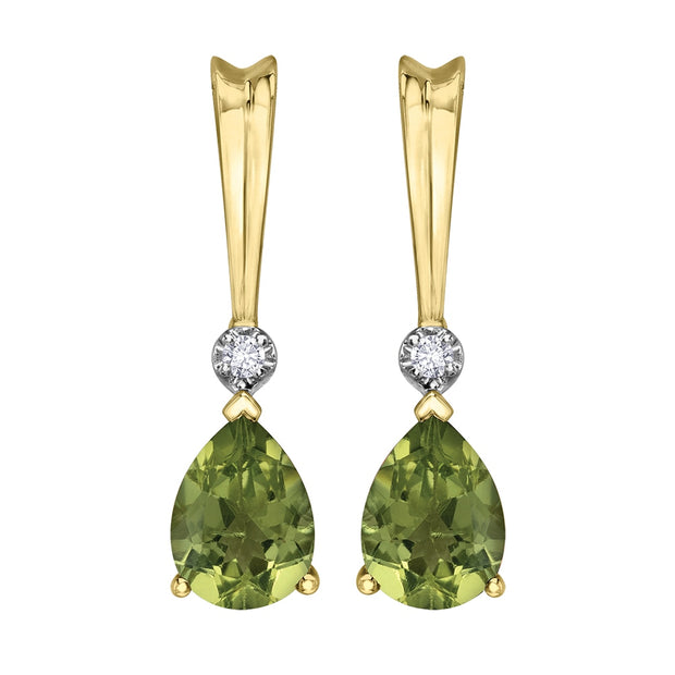 Pear-Shaped Peridot and Diamond Drop Earrings