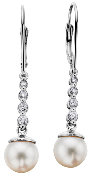 Diamond and Pearl Drop Earrings